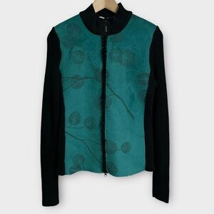 Robert Kitchen Canada Green Sueded Leaf Print Jacket Women's Small Botanical